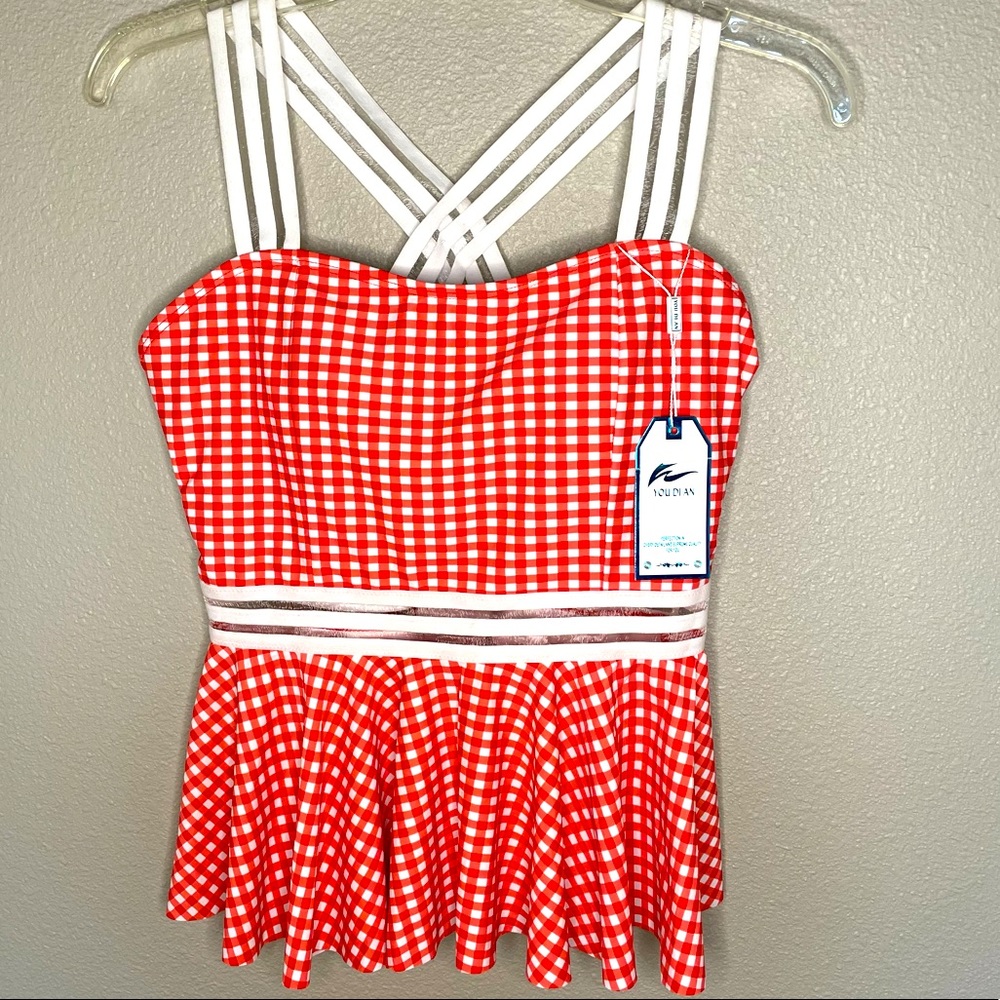 You Di An Red Swim Peplum Top size M
